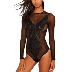 Lavish Alice Bodysuit Women Small Black Lace Sheer Lingerie Babydoll Sexy Gothic